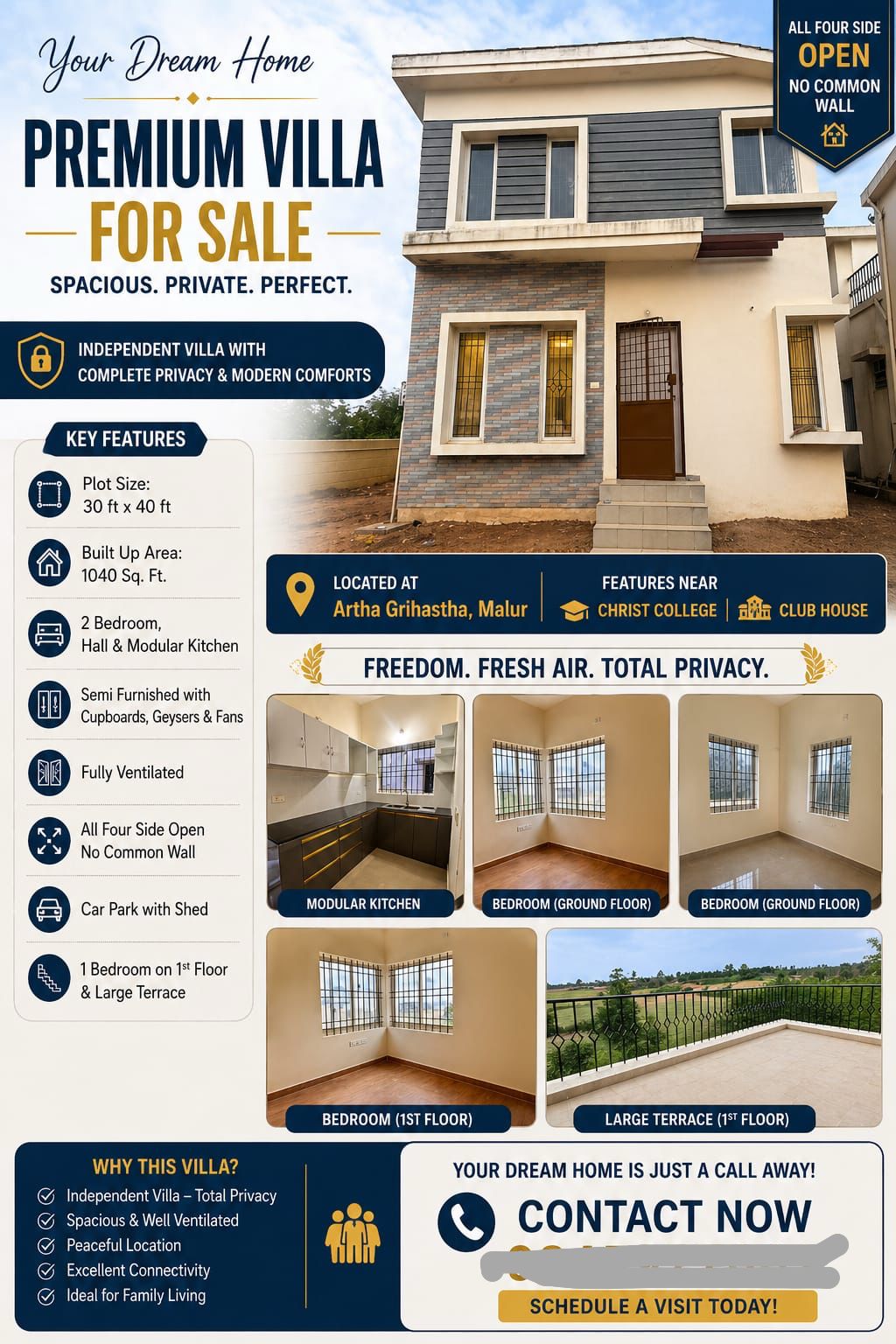 2 BHK villa for sale Artha grihastha Malur Bangaluru